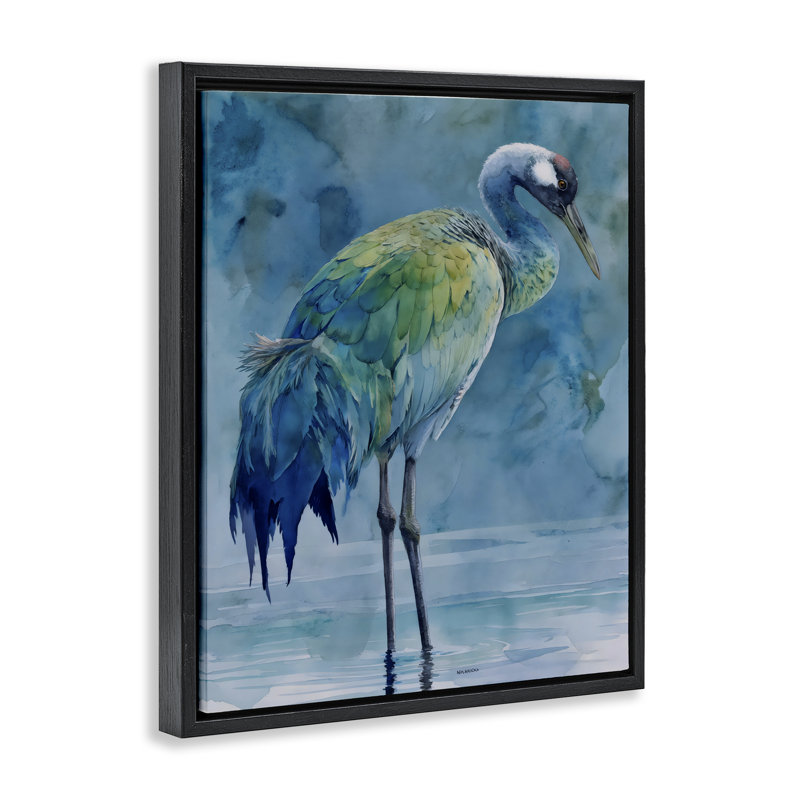 Cadre flottant turquoise à plumes d'oiseaux côtiers, design par Franklyn Gregory, 31 x 25, Cadre flottant noir de jais