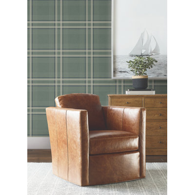 Country Club Plaid Green Faux Linen Wallpaper