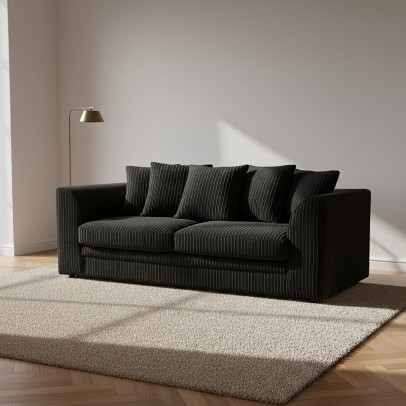 3 Seater Corduroy Sofa, 90cm H x 190cm W x 90cm D, Black