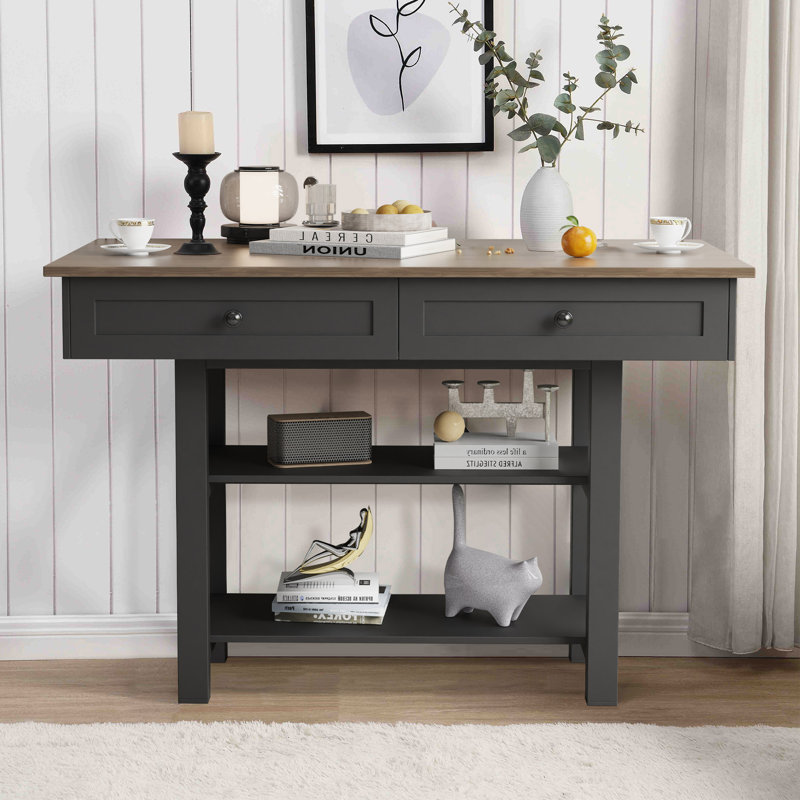 Nibbi 51.7" Console Table with 2 Wooden Drawers and Shelf,Metal Legs, Black