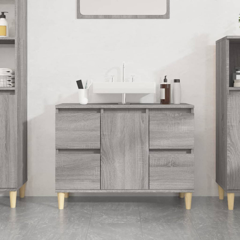 Tonsina Freestanding Bathroom Cabinet, Grey Sonoma/Natural