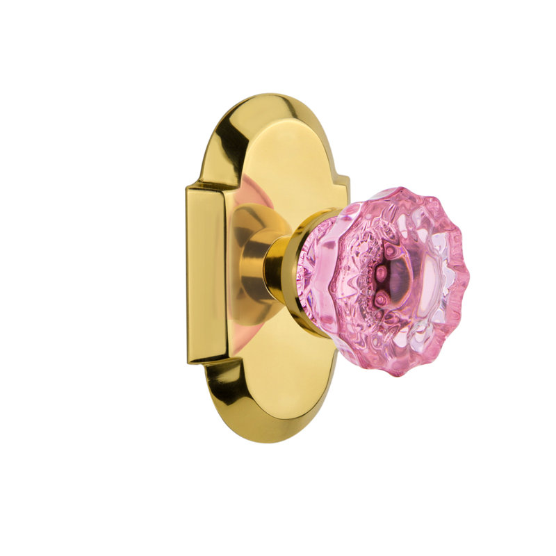 Cottage Plate with Crystal Pink Door Knob, Polished Brass
