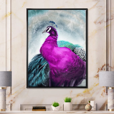 Paon avec un plumage mauve vif et une queue violette - peinture sur toile