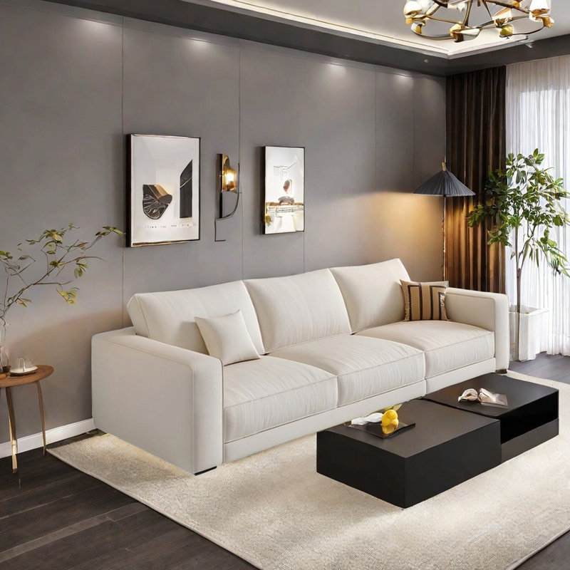 Comfortable in-line fabric sofa, 32.28" H x 122.04" W x 39.37" D