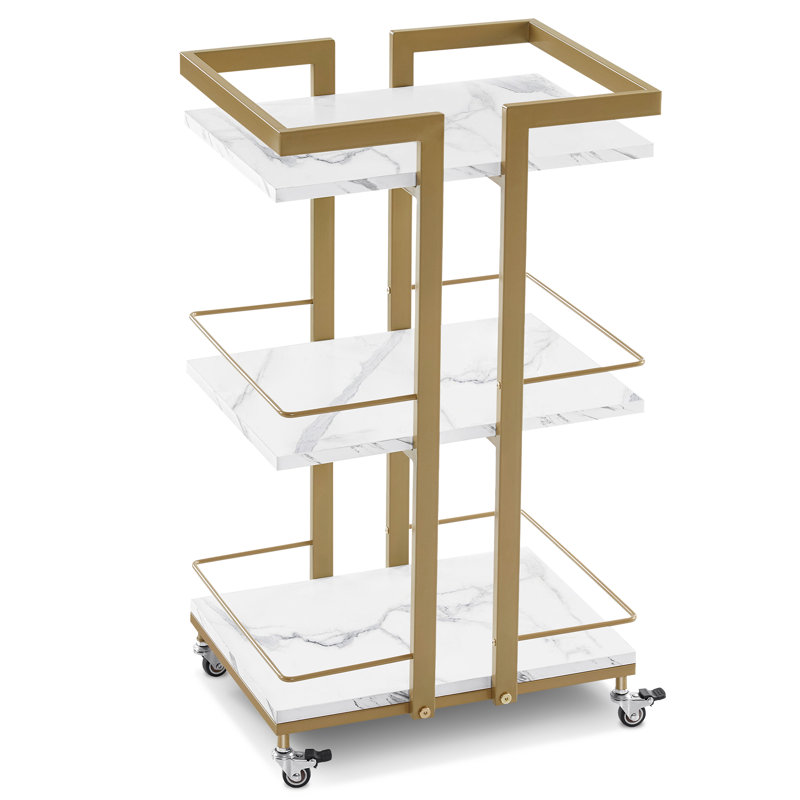 White and Gold Metal Frame 3-Tier Rolling Utility Cart