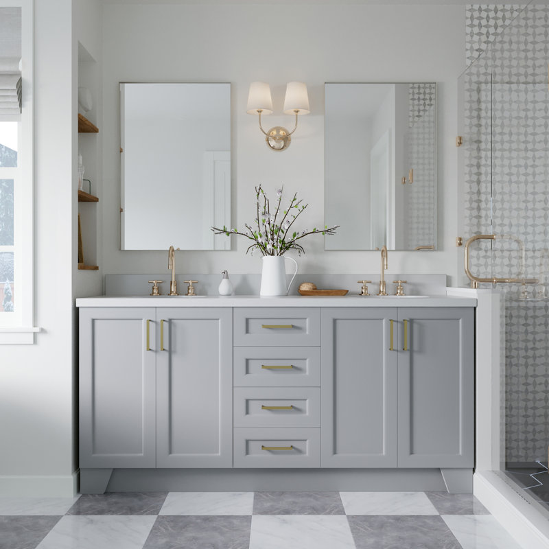 73 IN.  Single Bathroom Vanity, Gray, Oval,  White Quartz
