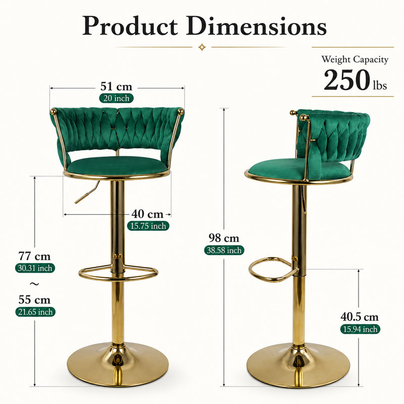 Tabouret tournant en velours, Vert
