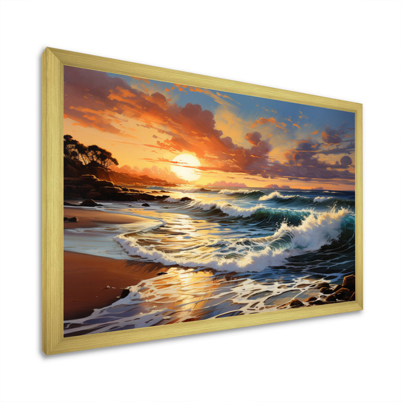 Photo de plage ensoleillée Horizons I - impression, H 16 po x l 32 po x P 1 po, Cadre doré à une seule photo