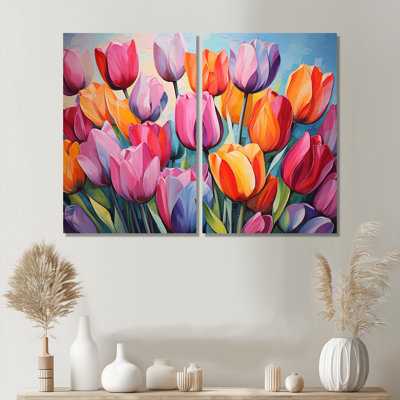 Collage de tulipes multicolores peintes II - décoration murale multicolore