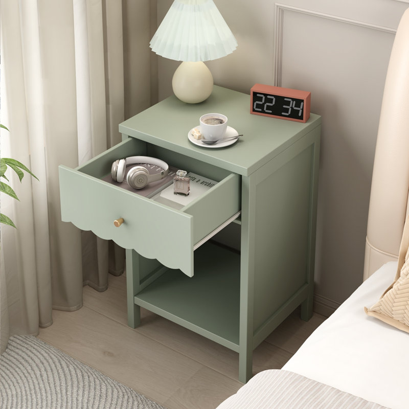 Jolie table de chevet avec tiroir et tablette ouverte, Sage