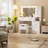 Farmhouse 43.3" Vanity Desk with Hollywood Mirror Lights, Rustic Dressing Table Set with 2 Drawers & 2 Cabinets, Large Makeup Vanity with Stool for Bedroom, Distressed Wood Vanity Desk with Storage-1337885771