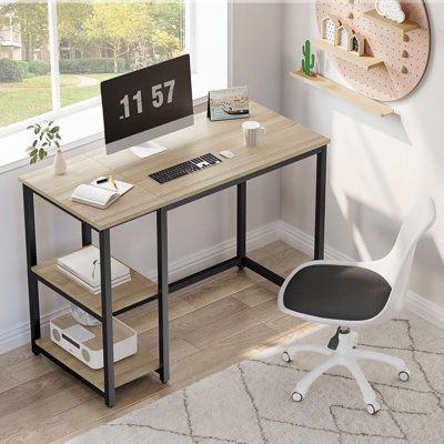 Computer Desk with 2-Tier Shelves 100 cm Sturdy Home Office Desk with Large Storage