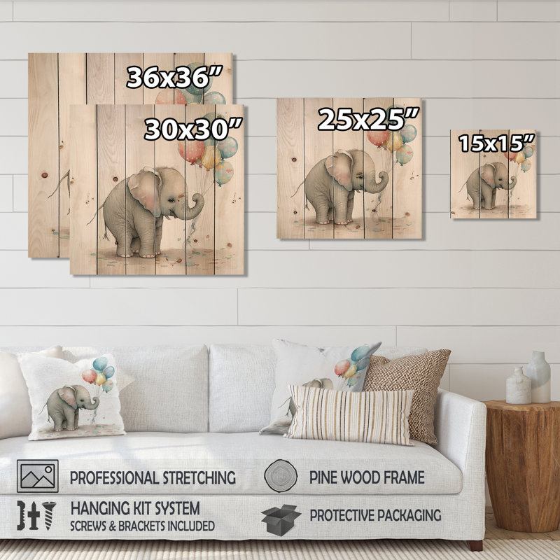 " Grey Illustration Detailed Baby Elephant ", 15'' H x 15'' W x 0.78'' D