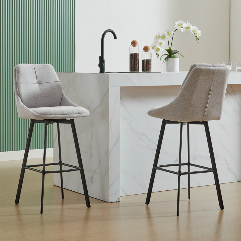 Avianah Swivel Upholstered Counter Stool with Metal Frame, Gray