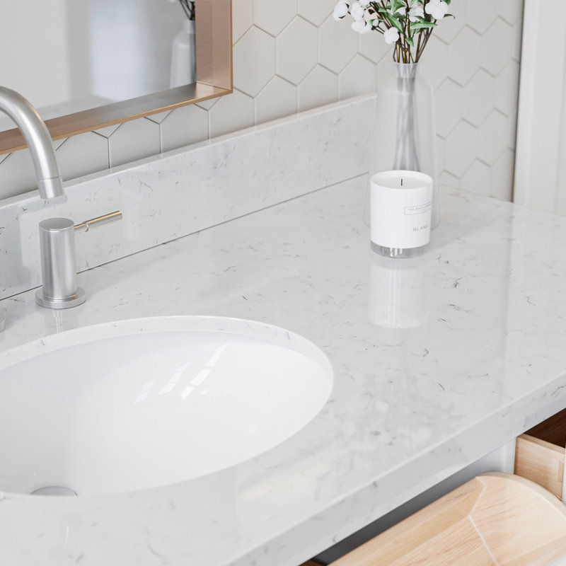 ARIEL Monroe 54 Single Sink Bathroom Vanity with Carrara Quartz Top, White, 54" - 55", Carrara White Quartz