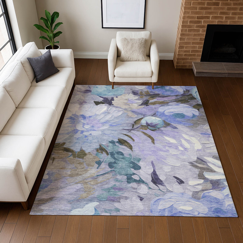 Tapis floral intérieur / extérieur lavable à la machine ACN2264, Rectangle 9 pi x 12 pi