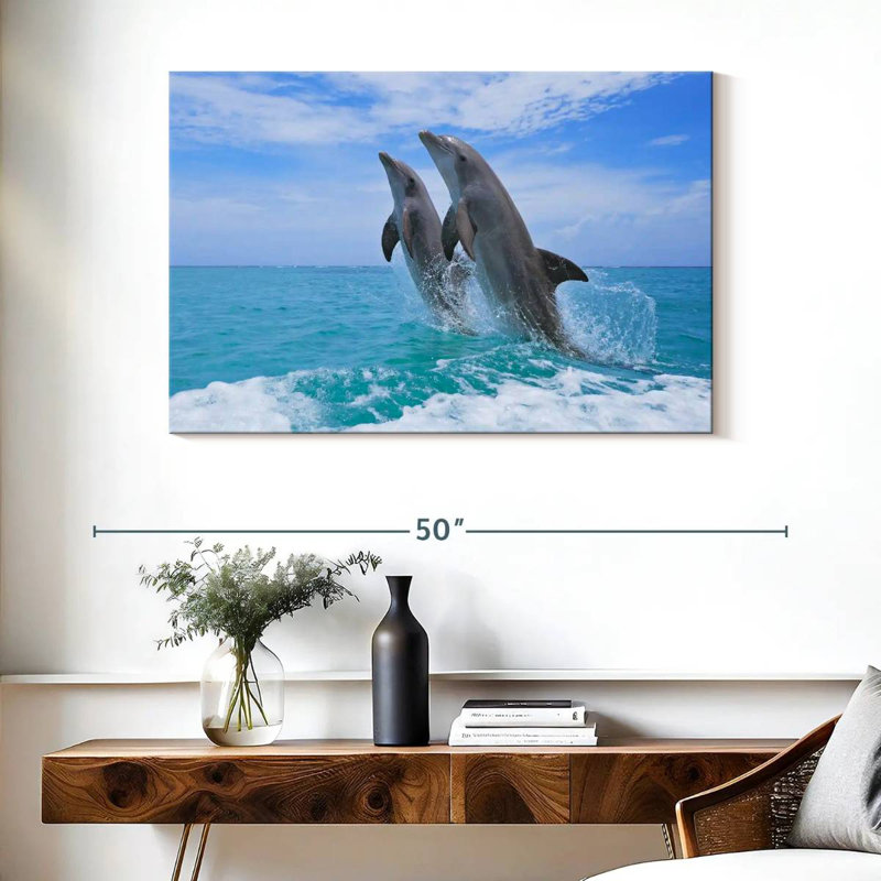 Dolphins Playing At Sea, 26" H x 39" W