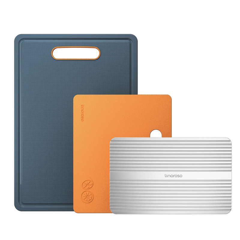 Linoroso 3 Piece Cutting Board Set, Blue/Orange