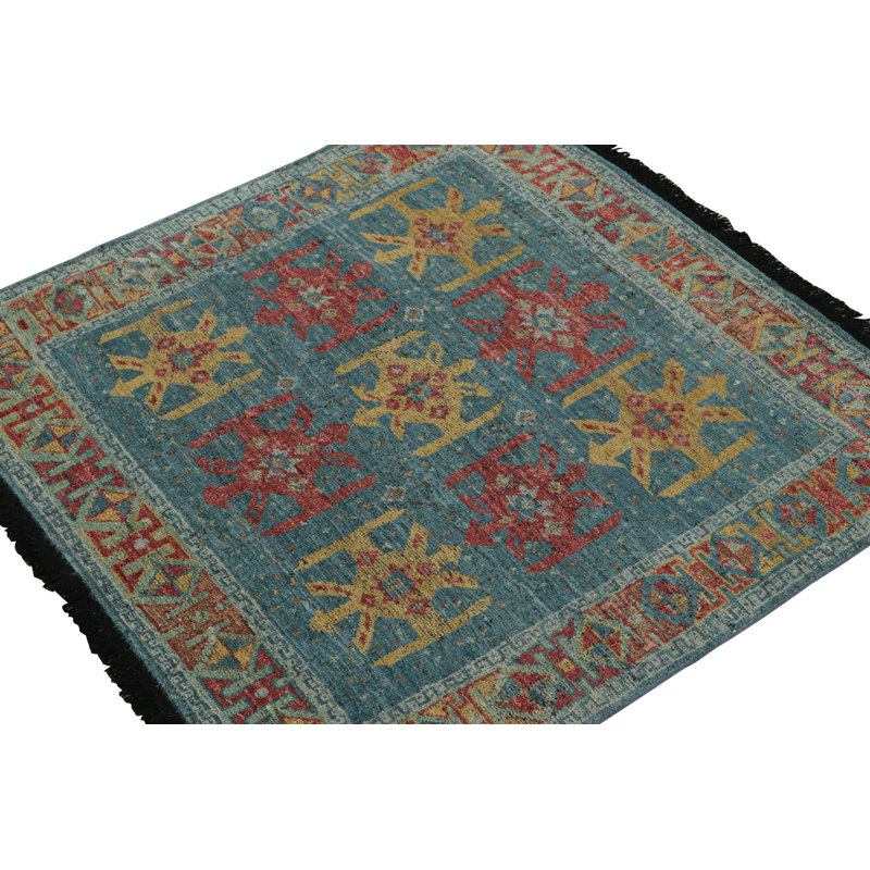 Burano Hand Knotted Wool Geometric Area Rug, Square 4'