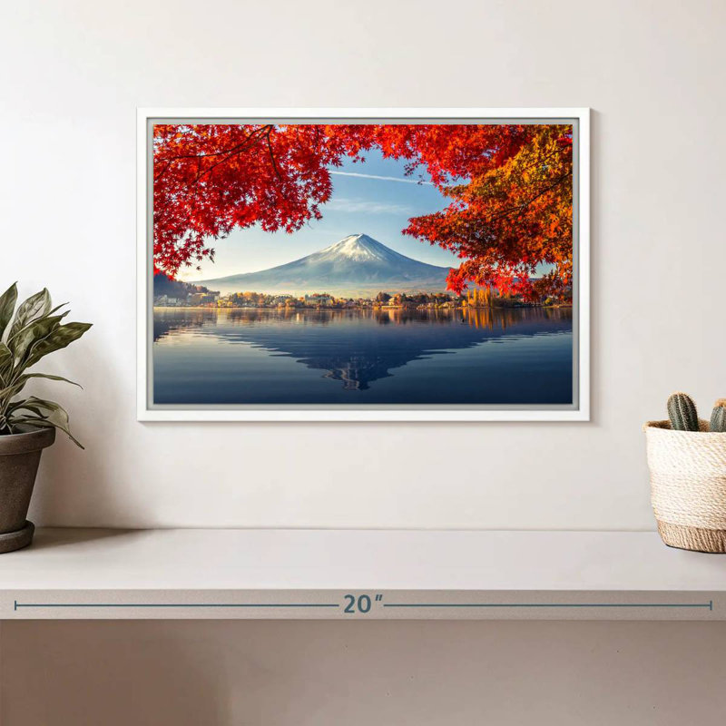 Mont Fuji - automne, Cadre flottant blanc, 13 po x 9 po