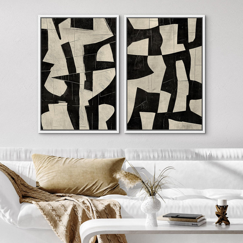 «Brown Tanest planète silhouette et symboles», 2 pièces sur toile, Cadre blanc, H 24 po x l 36 po