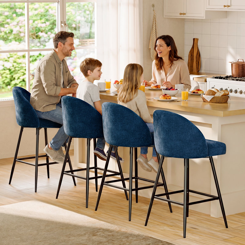Swivel Bar Stools Set Of 4, Counter Height Bar Stools With Back & Metal Legs-Blue, Blue/Velvet