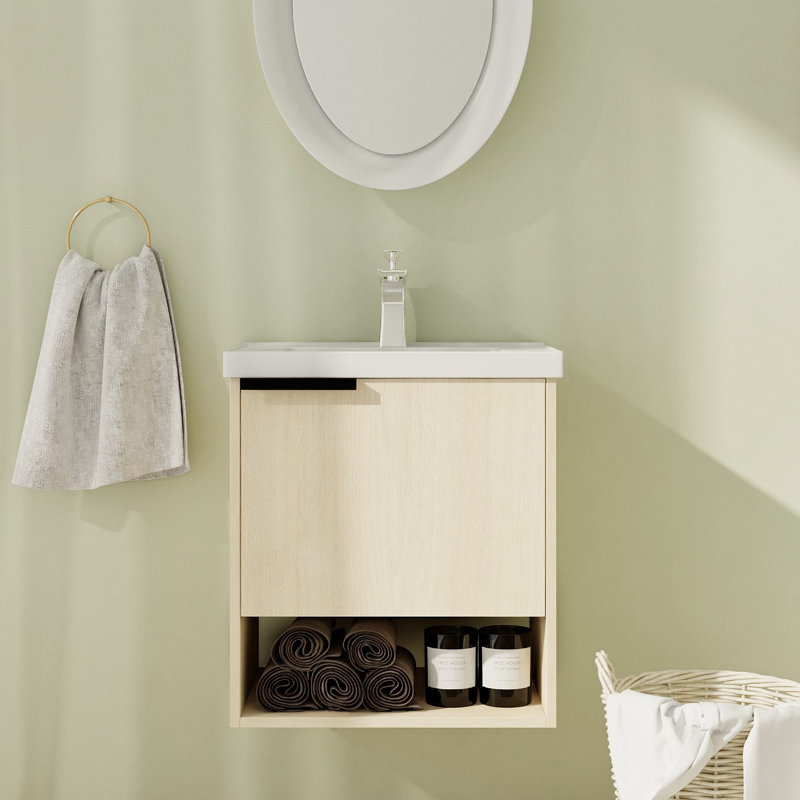 Ensemble de meuble-lavabo mural simple 19,97 po avec plateau en céramique Oreskovich