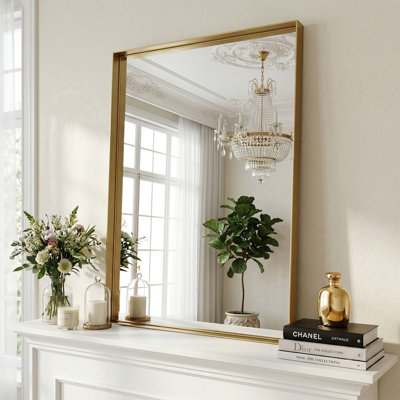 Rectangular Aluminum Alloy Frame Wall Mounted Bathroom Mirror,Decorative Wall Mirror with HD Tempered Glass for Bathroom Bedroom Entryway Living Room