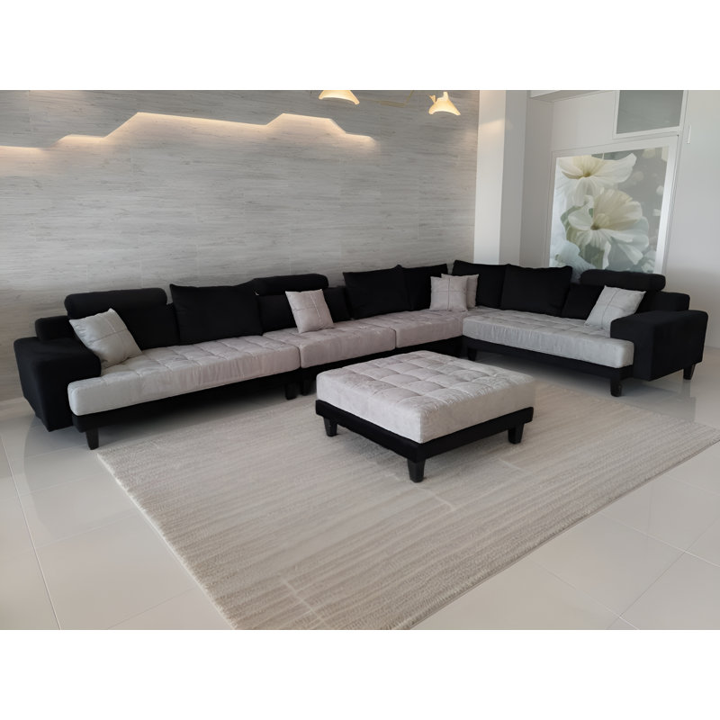 Mandey Upholstered Sectional Reversible, Black/Gray Microfiber/Microsuede