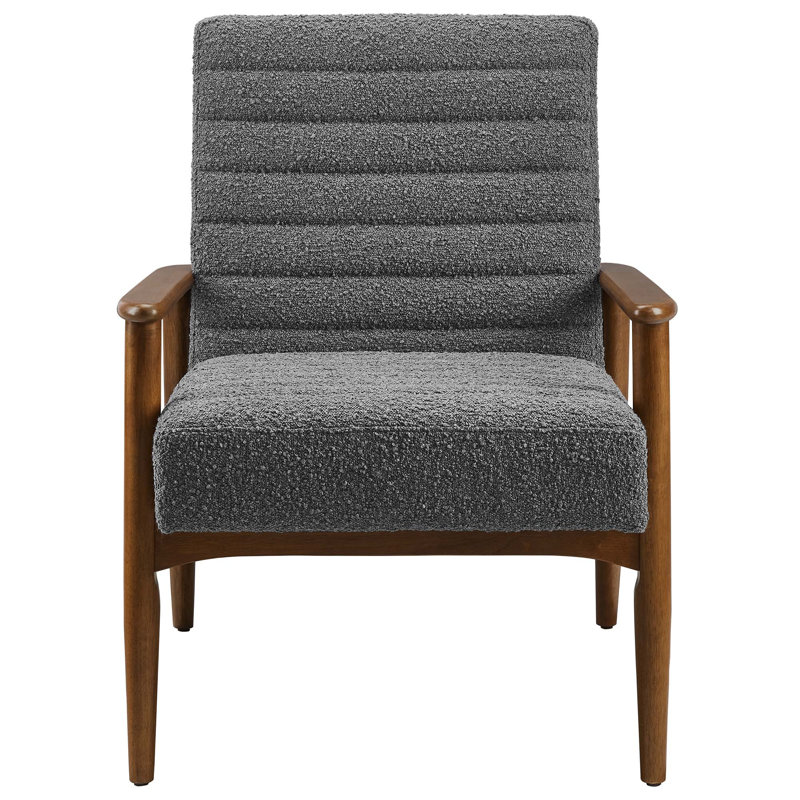 Fauteuil d'appoint en tissu Jensen Boucle, Dossier en mélange de polyester, Bois brun foncé