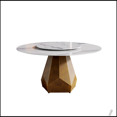 Table de salle à manger 53 po ronde en marbre avec base en métal, marbre artificiel pour 6 personnes