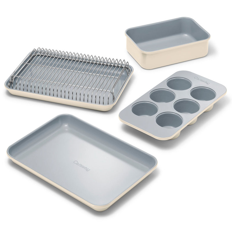 Caraway Mini Bakeware Set w/ Storage Organizer, Cream, Cream