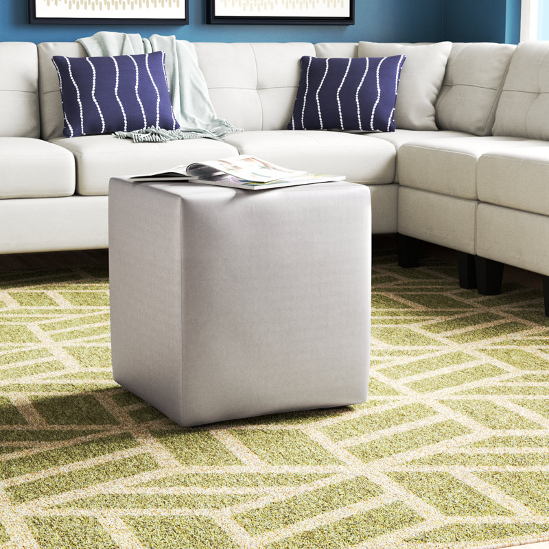 Baille Faux Leather Ottoman, Mercury Faux Leather