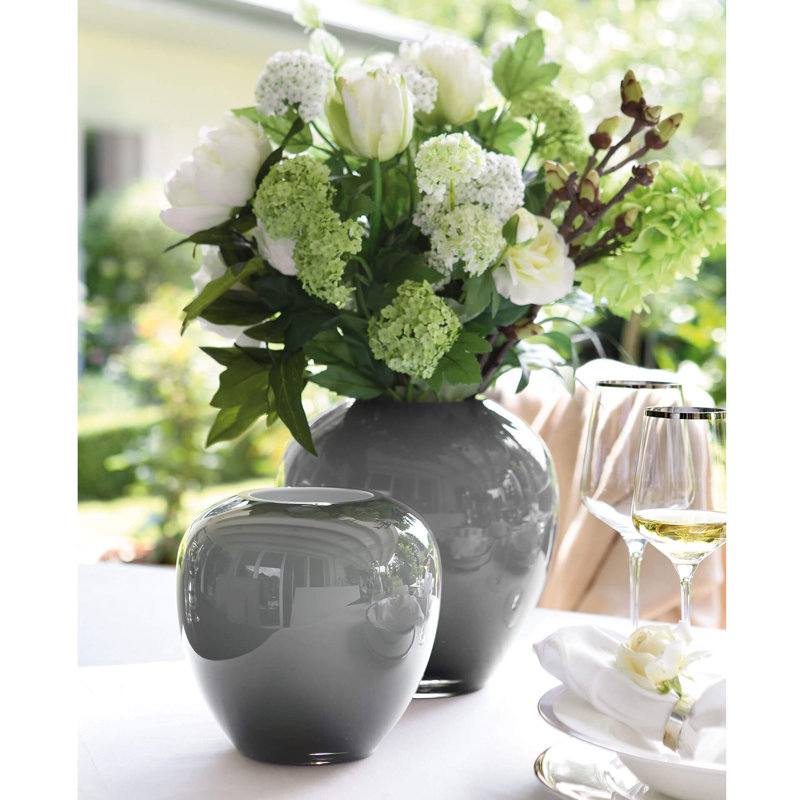 Losone Handmade Glass Table Vase, Grey, 20cm H x 20cm W x 20cm D