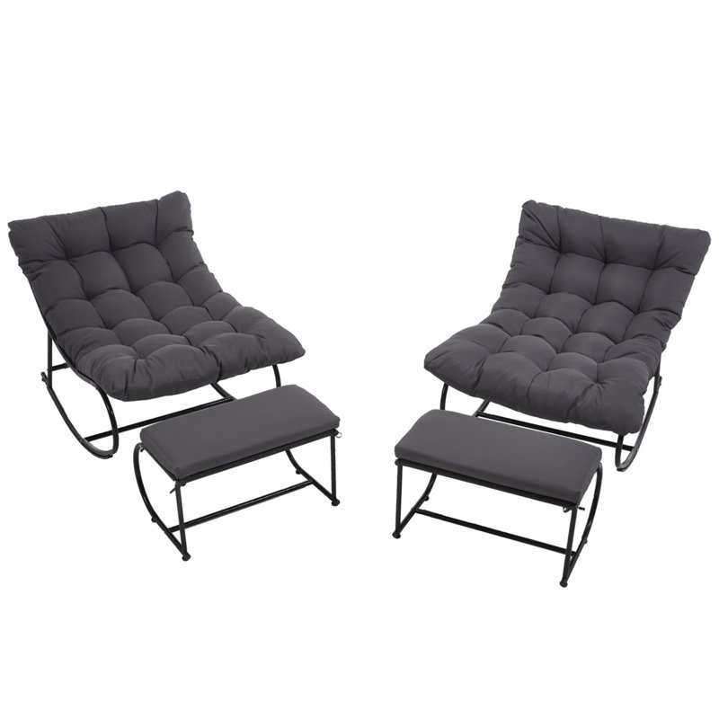 Ergonomic Removable Upholstered Rocking Chair With Upholstered Footstool, Outdoor Lounge Rocking Chair For Patio, Garden Set Of 2