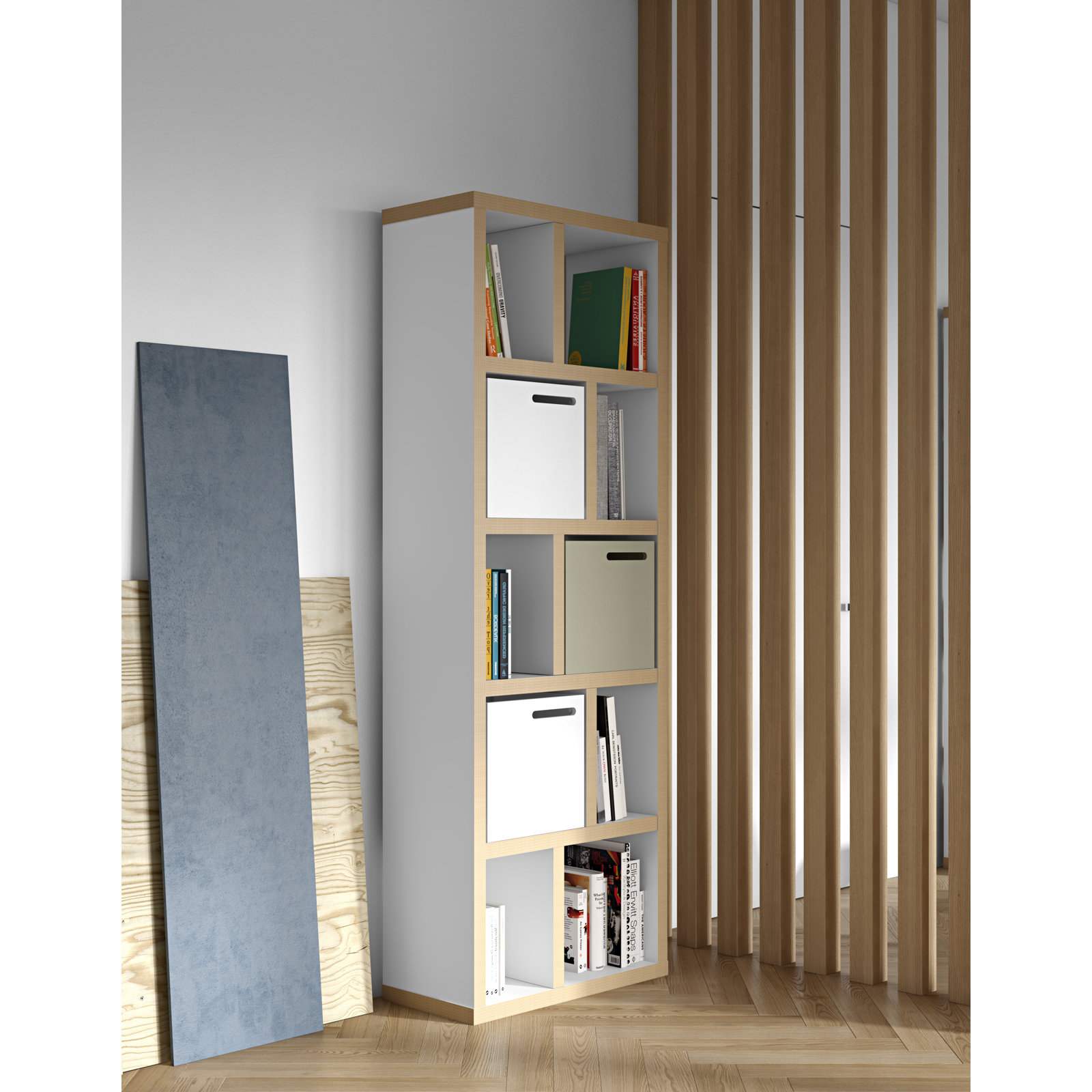 Stetson Bookcase, (5 Shelves) 78" H x 28" W x 13" D, Pure White / Plywood Edge