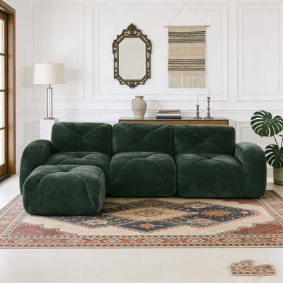 L-shaped Soft Velvet Fabric,Movable Ottoman