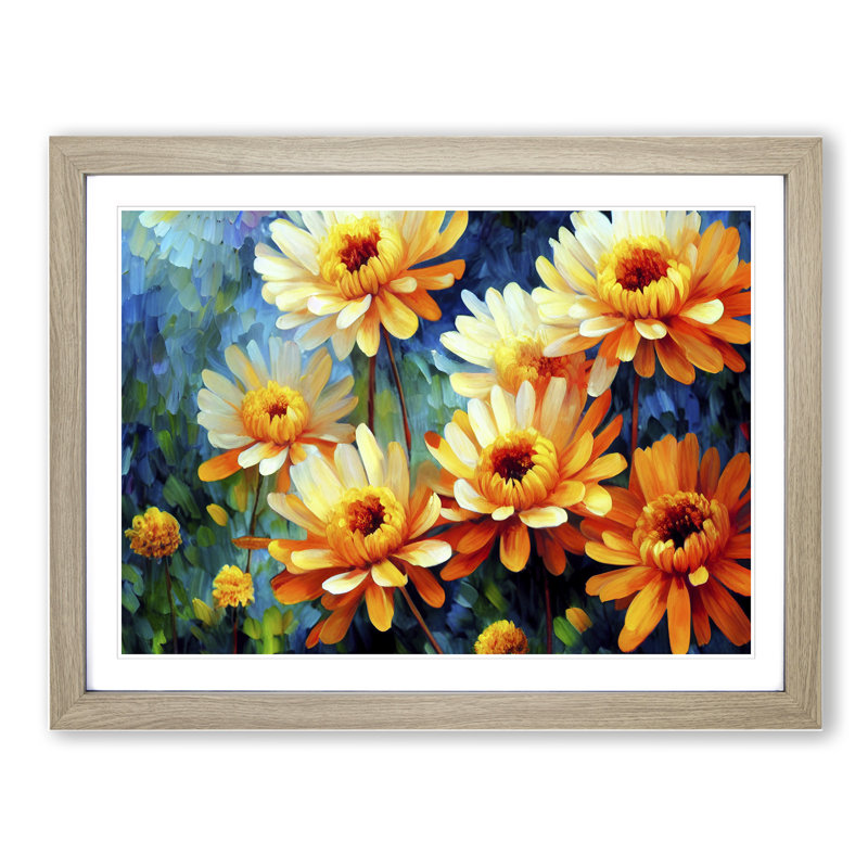 Chrysanthemum Flowers Vol.3 - Framed Print, 46cm H x 64cm W x 2cm D, Oak