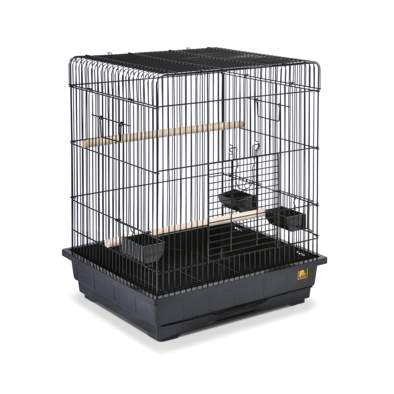 Black Square Roof Parrot Cage with Perches and Dishes