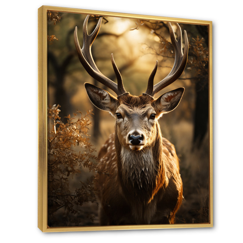 «Korine Brown Deer Portrait Vibrant I», reproduction sur toile, H 20 po x l 12 po x P 1 po, Cadre flottant doré