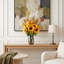 Sunflower, Hydrangea and Dahlia Fall Arrangement in a Glass Vase