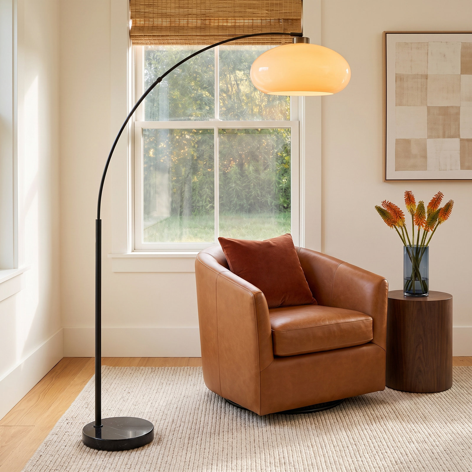 76" Marble Floor Lamp, Black Marble, Weathered Brass