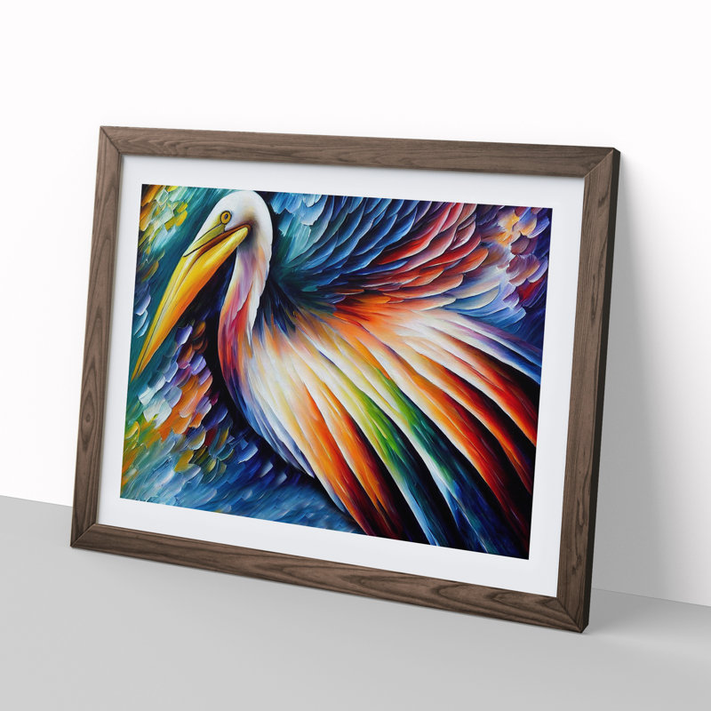 XH1022-6867X Pelican Painting Abstract - Single Picture Frame Print, 46cm H x 64cm W x 2cm D, Walnut