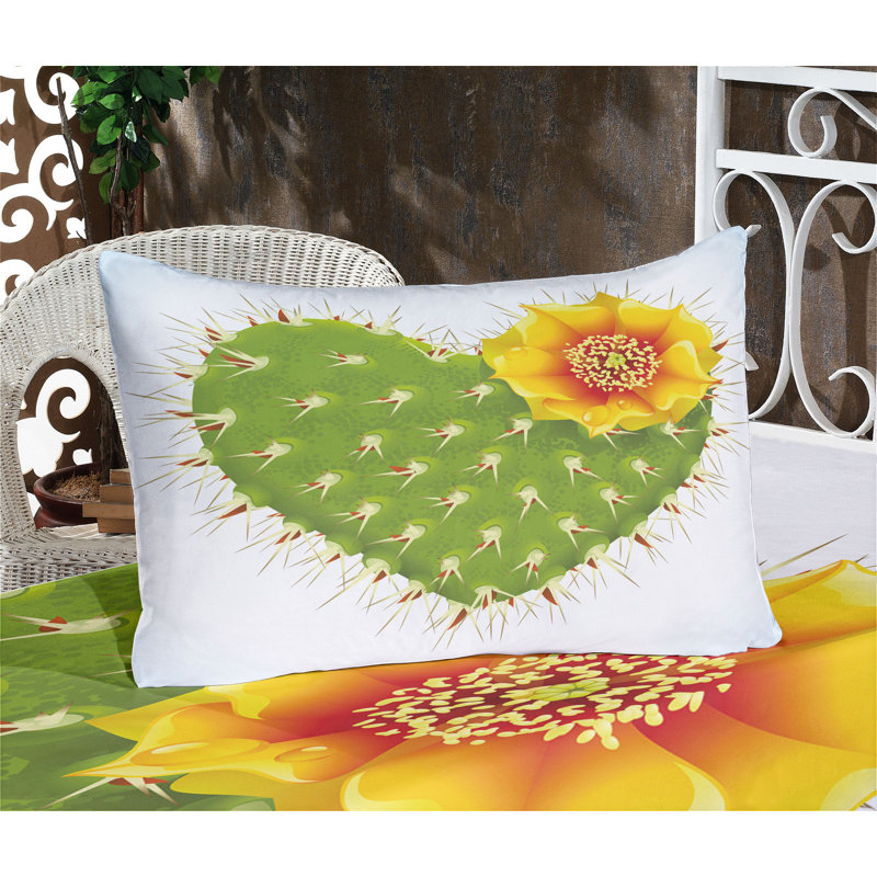 Ensemble de draps et taies décoratives Ambesonne Cactus, vert jaune orange, Twin Sheet Set + 1 Fitted Sheet + 2 Pillowcases