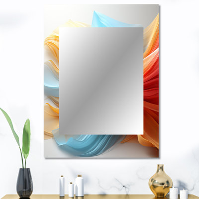 Contemporary Abstract Waves Orange And Blue - Liquid Ink Decorative Wall Mirror, Red Large Mirror, Printed Metal Art