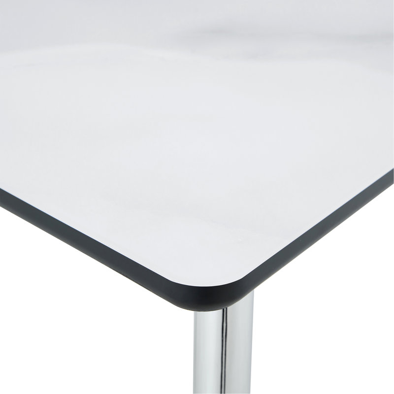 Modern Minimalist Rectangular Dining Table, Suitable For 4-6 People. Tempered Glass Countertop+Lower MDF Board,Imitation Marble Texture, Silver Metal Tapered Legs. Suitable For Minimalist Restaurants.