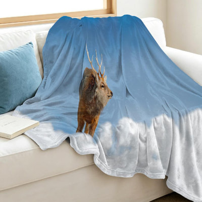 Jeté en flanelle transparente molletonnée, imprimé cerf de neige