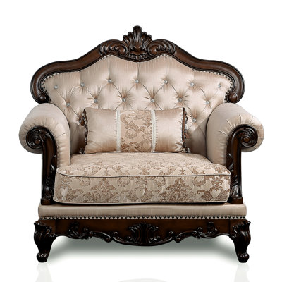 Barbato 48.5''W Tufted Chair with Damask Pattern