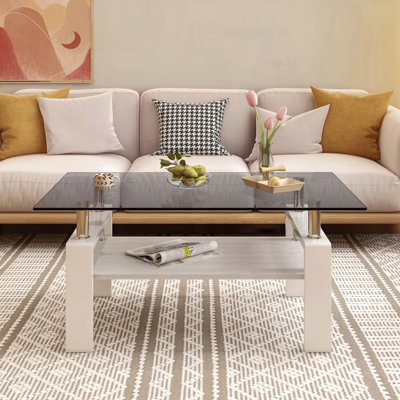 Table basse rectangulaire avec plateau en verre trempé et panneau de fibres à densité moyenne - Transparent