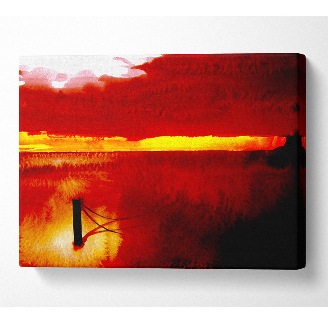 Der Pier im Ozean Orange - Kunstdrucke auf Leinwand - Wrapped Canvas